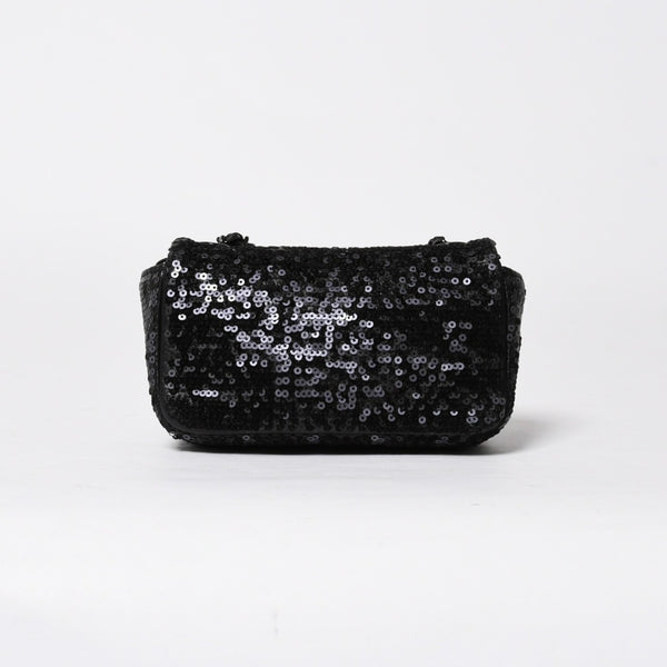 極美品 CHANEL シャネル ショルダーバッグ ミニマトラッセ ムーンライト オン ウォーター スパンコール ブラック 15番台 中古 4a009148