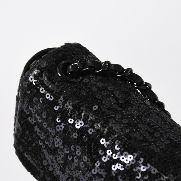 極美品 CHANEL シャネル ショルダーバッグ ミニマトラッセ ムーンライト オン ウォーター スパンコール ブラック 15番台 中古 4a009148