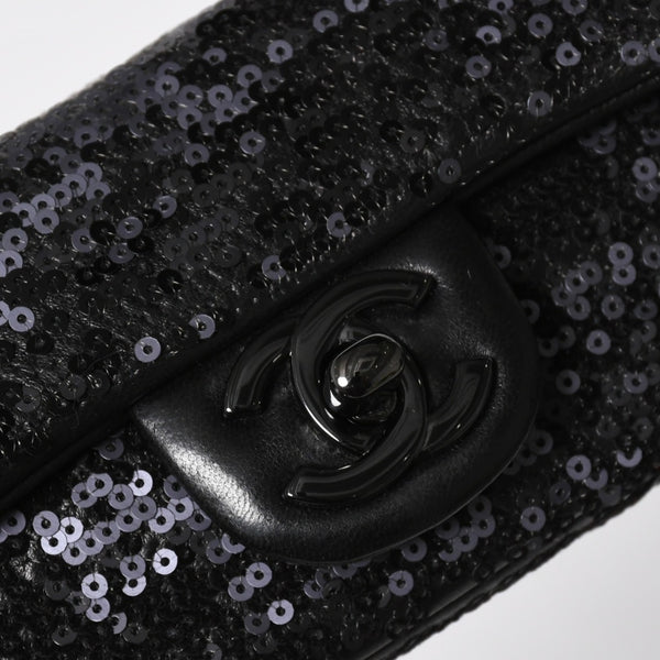 極美品 CHANEL シャネル ショルダーバッグ ミニマトラッセ ムーンライト オン ウォーター スパンコール ブラック 15番台 中古 4a009148
