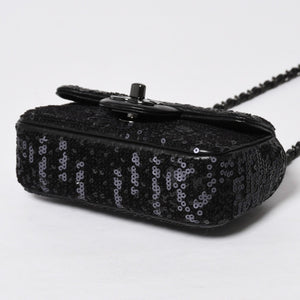 極美品 CHANEL シャネル ショルダーバッグ ミニマトラッセ ムーンライト オン ウォーター スパンコール ブラック 15番台 中古 4a009148