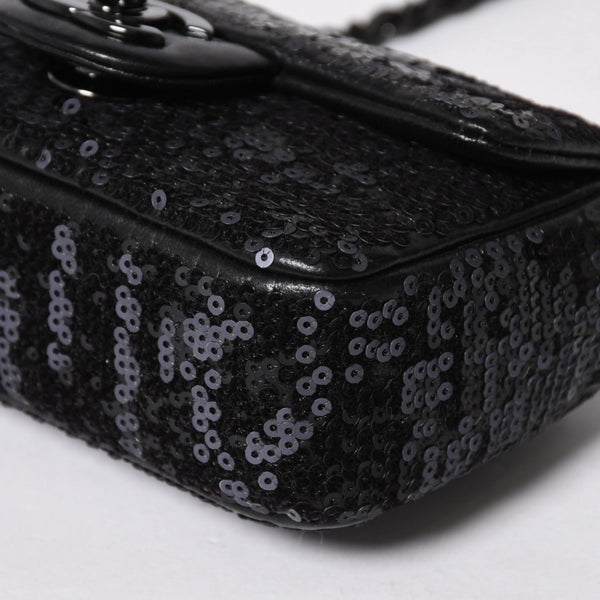 極美品 CHANEL シャネル ショルダーバッグ ミニマトラッセ ムーンライト オン ウォーター スパンコール ブラック 15番台 中古 4a009148
