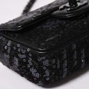 極美品 CHANEL シャネル ショルダーバッグ ミニマトラッセ ムーンライト オン ウォーター スパンコール ブラック 15番台 中古 4a009148
