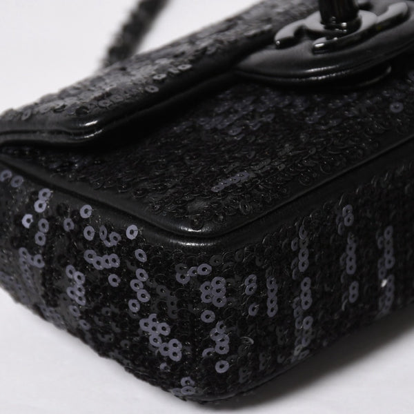 極美品 CHANEL シャネル ショルダーバッグ ミニマトラッセ ムーンライト オン ウォーター スパンコール ブラック 15番台 中古 4a009148