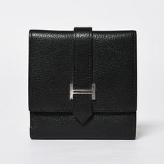 Very good condition HERMES Behan Recto Verso Bifold Wallet □N stamp Chevre Black Silver hardware Used 4a009068