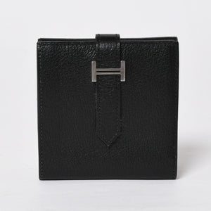 Very good condition HERMES Behan Recto Verso Bifold Wallet □N stamp Chevre Black Silver hardware Used 4a009068