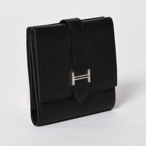 Very good condition HERMES Behan Recto Verso Bifold Wallet □N stamp Chevre Black Silver hardware Used 4a009068