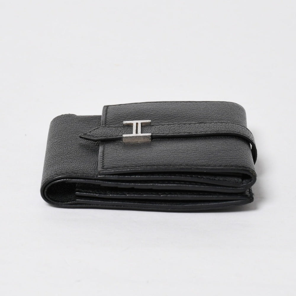 極美品 HERMES エルメス ベアン レクト ヴェルソ 二つ折り財布 □N刻印 シェーブル ブラック シルバー金具 中古 4a009068