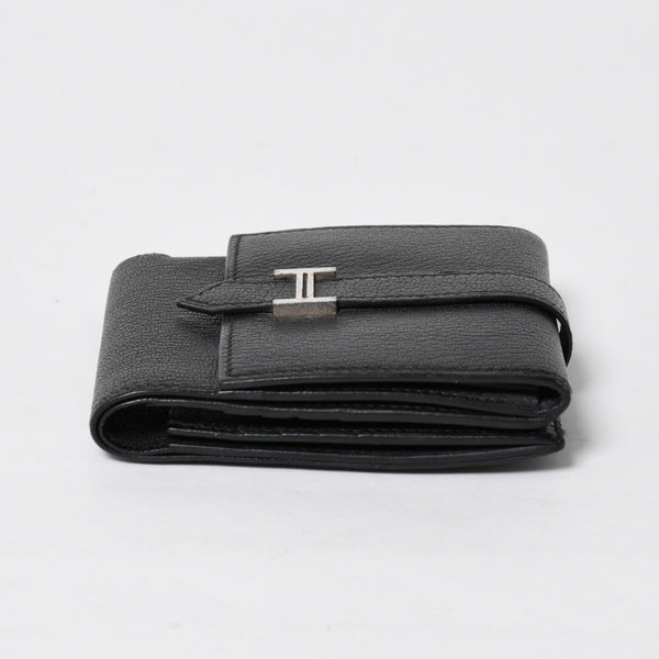 Very good condition HERMES Behan Recto Verso Bifold Wallet □N stamp Chevre Black Silver hardware Used 4a009068
