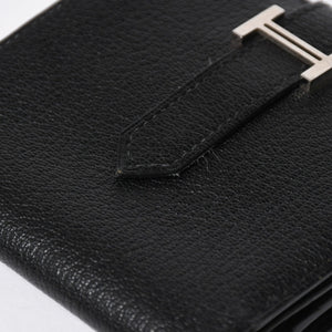 Very good condition HERMES Behan Recto Verso Bifold Wallet □N stamp Chevre Black Silver hardware Used 4a009068
