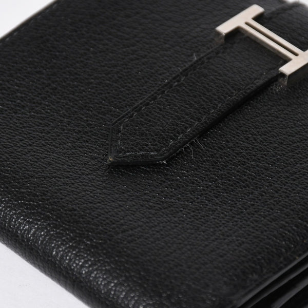 Very good condition HERMES Behan Recto Verso Bifold Wallet □N stamp Chevre Black Silver hardware Used 4a009068