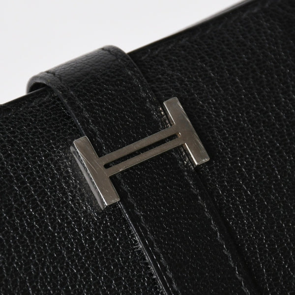 Very good condition HERMES Behan Recto Verso Bifold Wallet □N stamp Chevre Black Silver hardware Used 4a009068