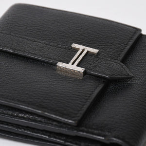 Very good condition HERMES Behan Recto Verso Bifold Wallet □N stamp Chevre Black Silver hardware Used 4a009068