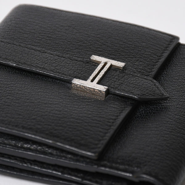 Very good condition HERMES Behan Recto Verso Bifold Wallet □N stamp Chevre Black Silver hardware Used 4a009068