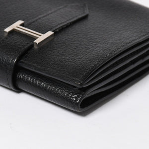 Very good condition HERMES Behan Recto Verso Bifold Wallet □N stamp Chevre Black Silver hardware Used 4a009068