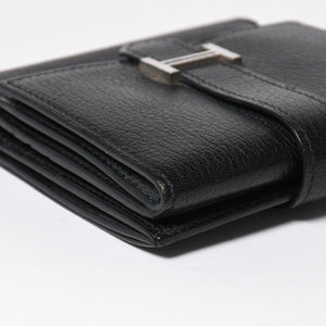 Very good condition HERMES Behan Recto Verso Bifold Wallet □N stamp Chevre Black Silver hardware Used 4a009068