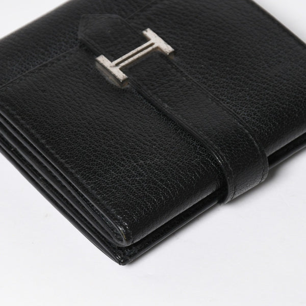 Very good condition HERMES Behan Recto Verso Bifold Wallet □N stamp Chevre Black Silver hardware Used 4a009068