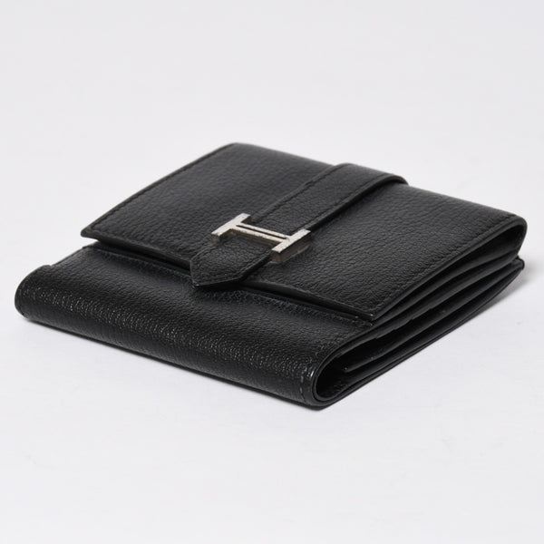 Very good condition HERMES Behan Recto Verso Bifold Wallet □N stamp Chevre Black Silver hardware Used 4a009068