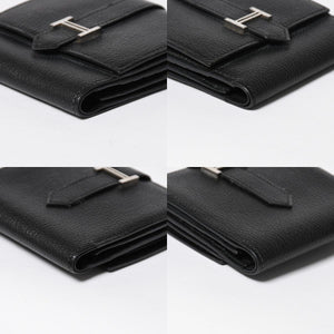 Very good condition HERMES Behan Recto Verso Bifold Wallet □N stamp Chevre Black Silver hardware Used 4a009068
