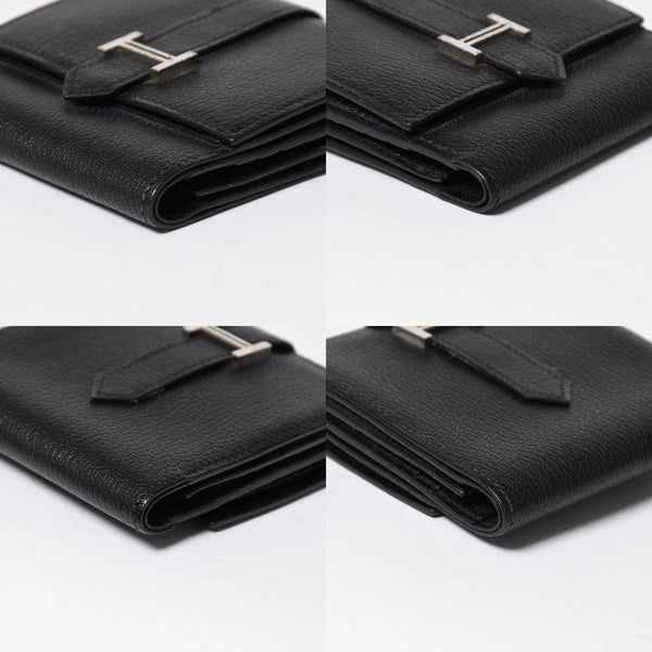 Very good condition HERMES Behan Recto Verso Bifold Wallet □N stamp Chevre Black Silver hardware Used 4a009068