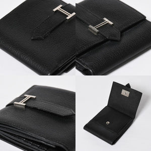 Very good condition HERMES Behan Recto Verso Bifold Wallet □N stamp Chevre Black Silver hardware Used 4a009068