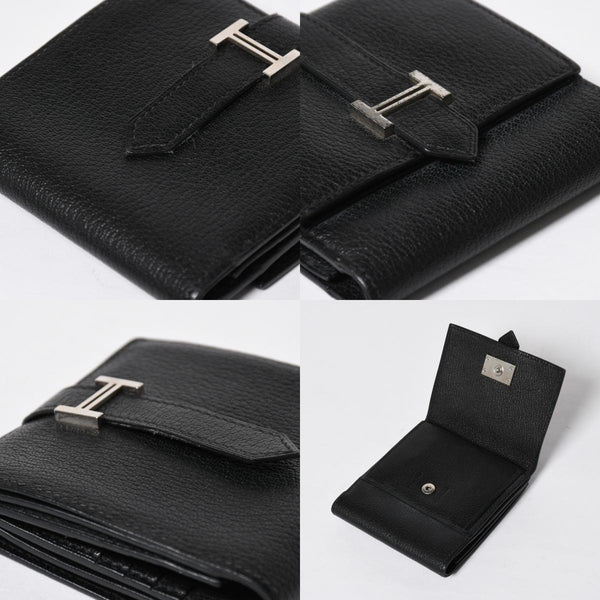 Very good condition HERMES Behan Recto Verso Bifold Wallet □N stamp Chevre Black Silver hardware Used 4a009068