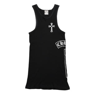 CHROME HEARTS Tank Top Sleeveless Black White Side Vertical Logo FUCK YOU Ribbed Tank Top Size M Good Condition Used 4a001478