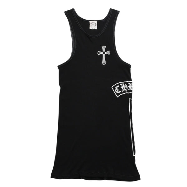 CHROME HEARTS Tank Top Sleeveless Black White Side Vertical Logo FUCK YOU Ribbed Tank Top Size M Good Condition Used 4a001478