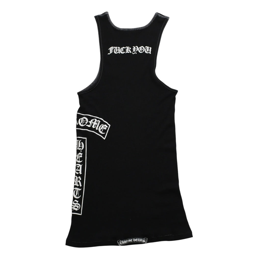 CHROME HEARTS クロムハーツ タンクトップ ノースリーブ ブラック ホワイト サイド ヴァーティカルロゴ FUCK YOU リブタンクトップ サイズM 美品 中古 4a001478