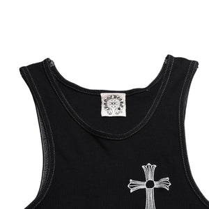 CHROME HEARTS Tank Top Sleeveless Black White Side Vertical Logo FUCK YOU Ribbed Tank Top Size M Good Condition Used 4a001478