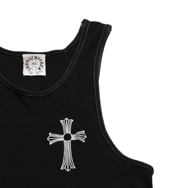 CHROME HEARTS Tank Top Sleeveless Black White Side Vertical Logo FUCK YOU Ribbed Tank Top Size M Good Condition Used 4a001478