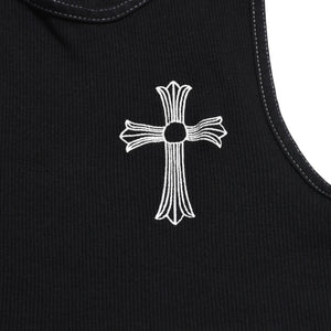 CHROME HEARTS Tank Top Sleeveless Black White Side Vertical Logo FUCK YOU Ribbed Tank Top Size M Good Condition Used 4a001478