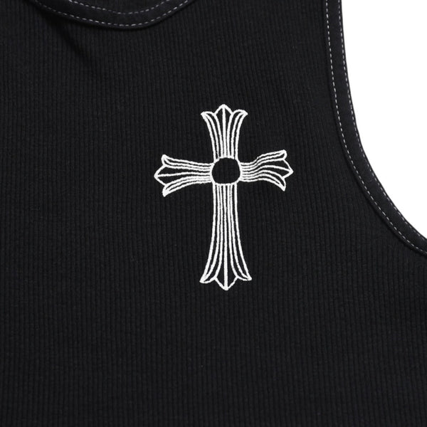CHROME HEARTS Tank Top Sleeveless Black White Side Vertical Logo FUCK YOU Ribbed Tank Top Size M Good Condition Used 4a001478