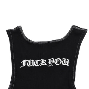 CHROME HEARTS Tank Top Sleeveless Black White Side Vertical Logo FUCK YOU Ribbed Tank Top Size M Good Condition Used 4a001478