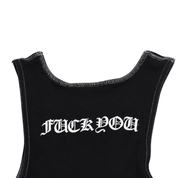 CHROME HEARTS Tank Top Sleeveless Black White Side Vertical Logo FUCK YOU Ribbed Tank Top Size M Good Condition Used 4a001478