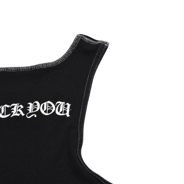 CHROME HEARTS Tank Top Sleeveless Black White Side Vertical Logo FUCK YOU Ribbed Tank Top Size M Good Condition Used 4a001478