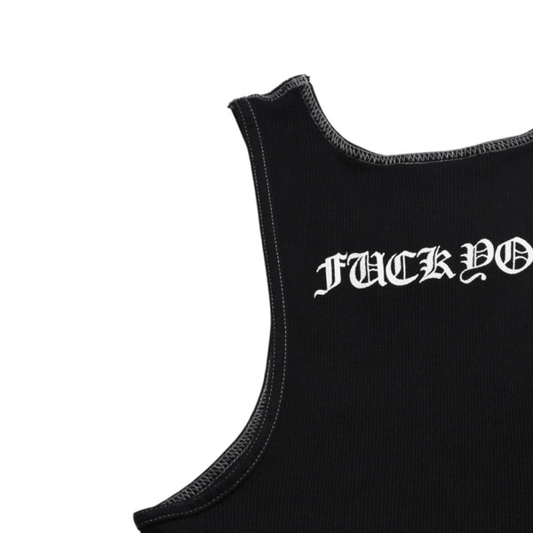 CHROME HEARTS Tank Top Sleeveless Black White Side Vertical Logo FUCK YOU Ribbed Tank Top Size M Good Condition Used 4a001478
