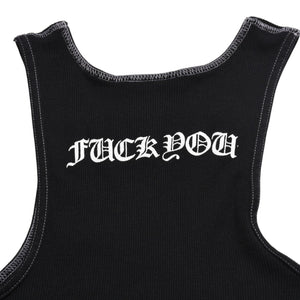 CHROME HEARTS Tank Top Sleeveless Black White Side Vertical Logo FUCK YOU Ribbed Tank Top Size M Good Condition Used 4a001478