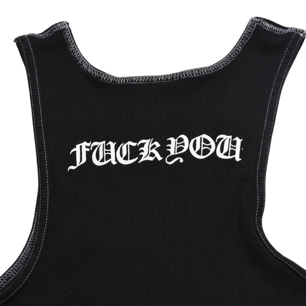 CHROME HEARTS Tank Top Sleeveless Black White Side Vertical Logo FUCK YOU Ribbed Tank Top Size M Good Condition Used 4a001478