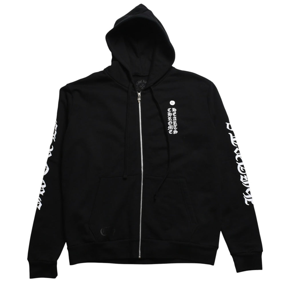 新品未使用 CHROME HEARTS クロムハーツ ロゴジップアップパーカー ダガージップ コットン シルバー925 ブラック ホワイト サイズM 中古 4a009260