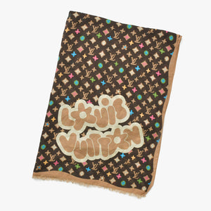 極美品 LOUIS VUITTON ルイヴィトン タイラーザクリエイター モノグラム クレイジーストール 24SS M79794 ブラウン マルチカラー 中古 4a009258