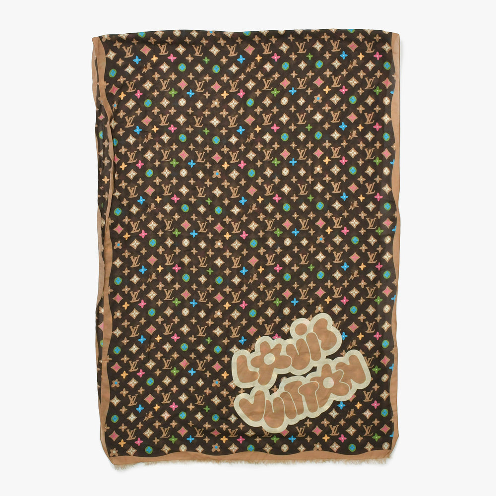 極美品 LOUIS VUITTON ルイヴィトン タイラーザクリエイター モノグラム クレイジーストール 24SS M79794 ブラウン マルチカラー 中古 4a009258