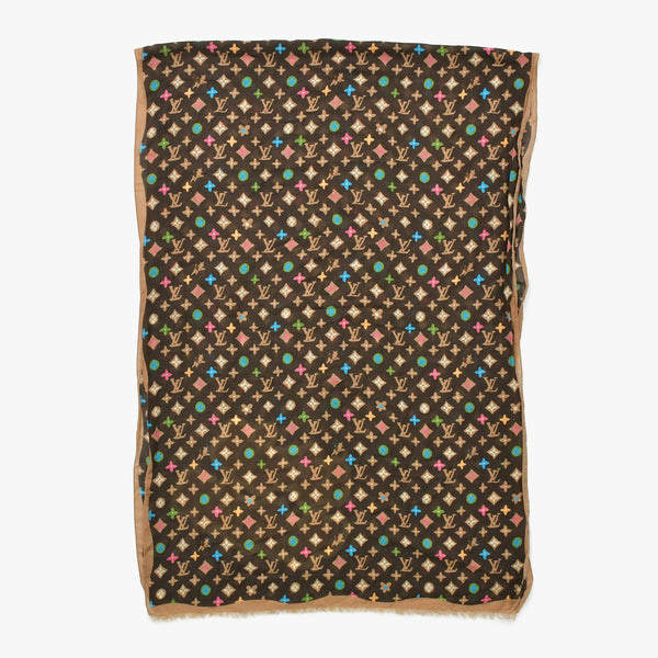 極美品 LOUIS VUITTON ルイヴィトン タイラーザクリエイター モノグラム クレイジーストール 24SS M79794 ブラウン マルチカラー 中古 4a009258