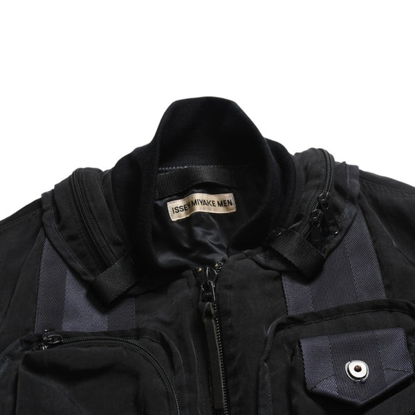 極美品 ISSEY MIYAKE MEN イッセイミヤケメン 96AW パラシュートカーゴボンバージャケット ブラック ネイビー サイズM 中古 4a009365