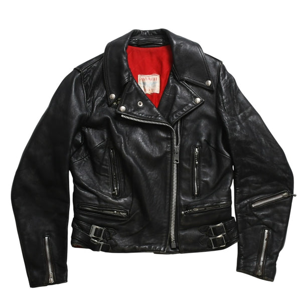 LEWIS LEATHERS ルイスレザーズ ライトニング ダブルライダースジャケット ブラック レッド AVIAKITタグ シルバー金具 良品 中古 4a009466