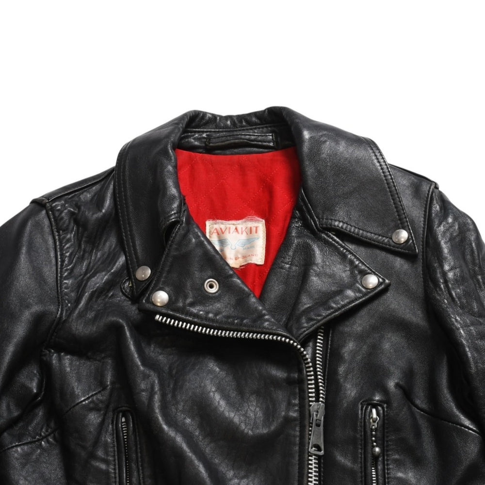 LEWIS LEATHERS Lightning Double Riders Jacket Black Red AVIAKIT Tag Silver Hardware Good Used 4a009466