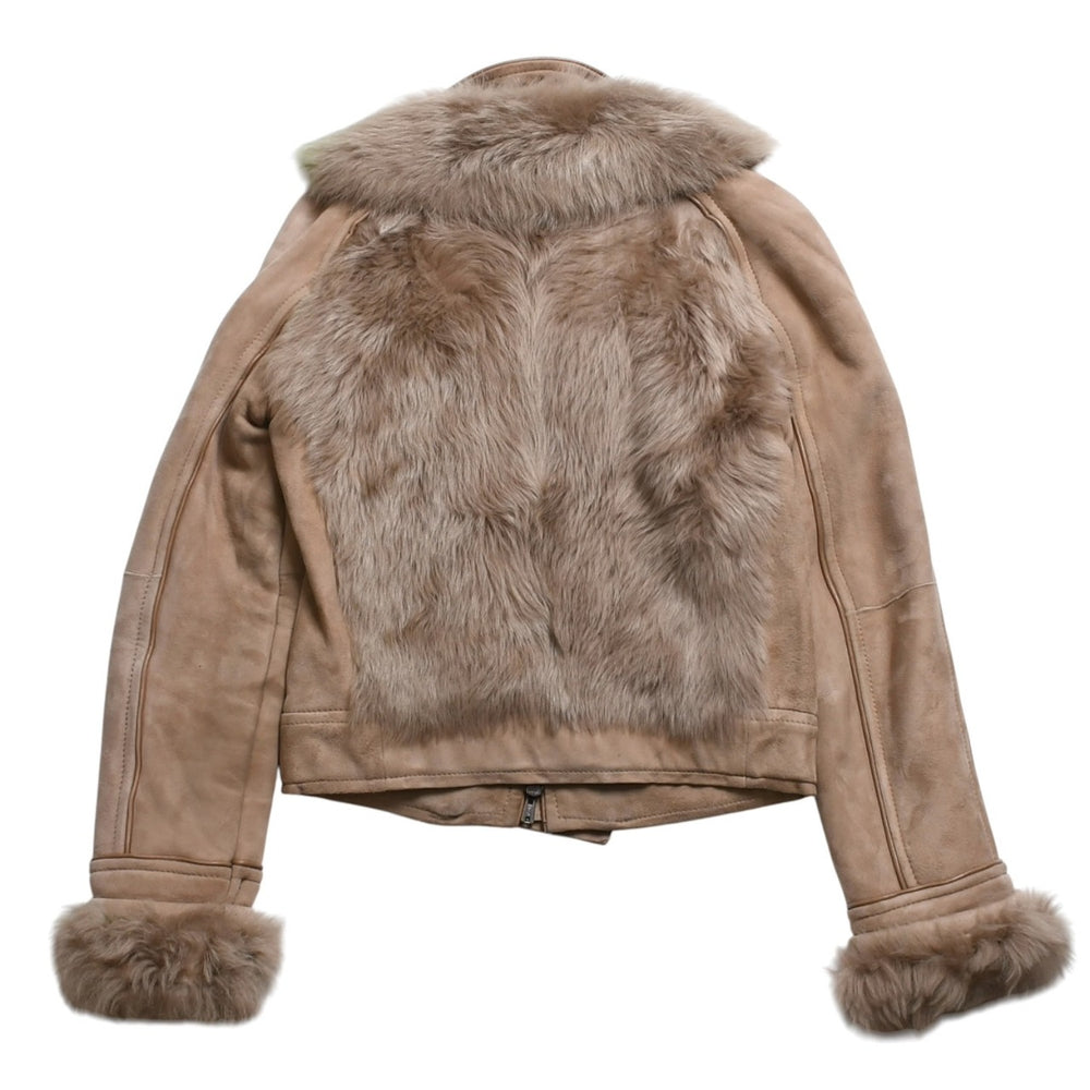 極美品 YVES SAINT LAURENT イヴサンローラン スウェード ファージャケット 135150 XS046 ムートン ベージュ サイズ36 中古 4a009336