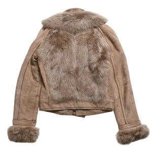 極美品 YVES SAINT LAURENT イヴサンローラン スウェード ファージャケット 135150 XS046 ムートン ベージュ サイズ36 中古 4a009336