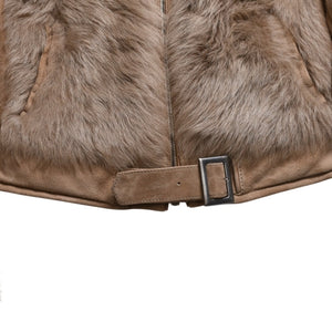 極美品 YVES SAINT LAURENT イヴサンローラン スウェード ファージャケット 135150 XS046 ムートン ベージュ サイズ36 中古 4a009336