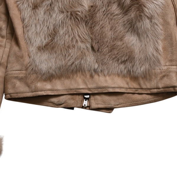 極美品 YVES SAINT LAURENT イヴサンローラン スウェード ファージャケット 135150 XS046 ムートン ベージュ サイズ36 中古 4a009336