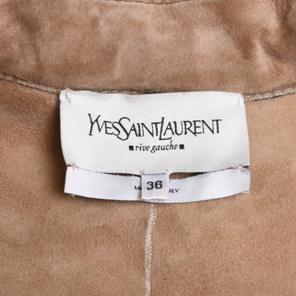 極美品 YVES SAINT LAURENT イヴサンローラン スウェード ファージャケット 135150 XS046 ムートン ベージュ サイズ36 中古 4a009336